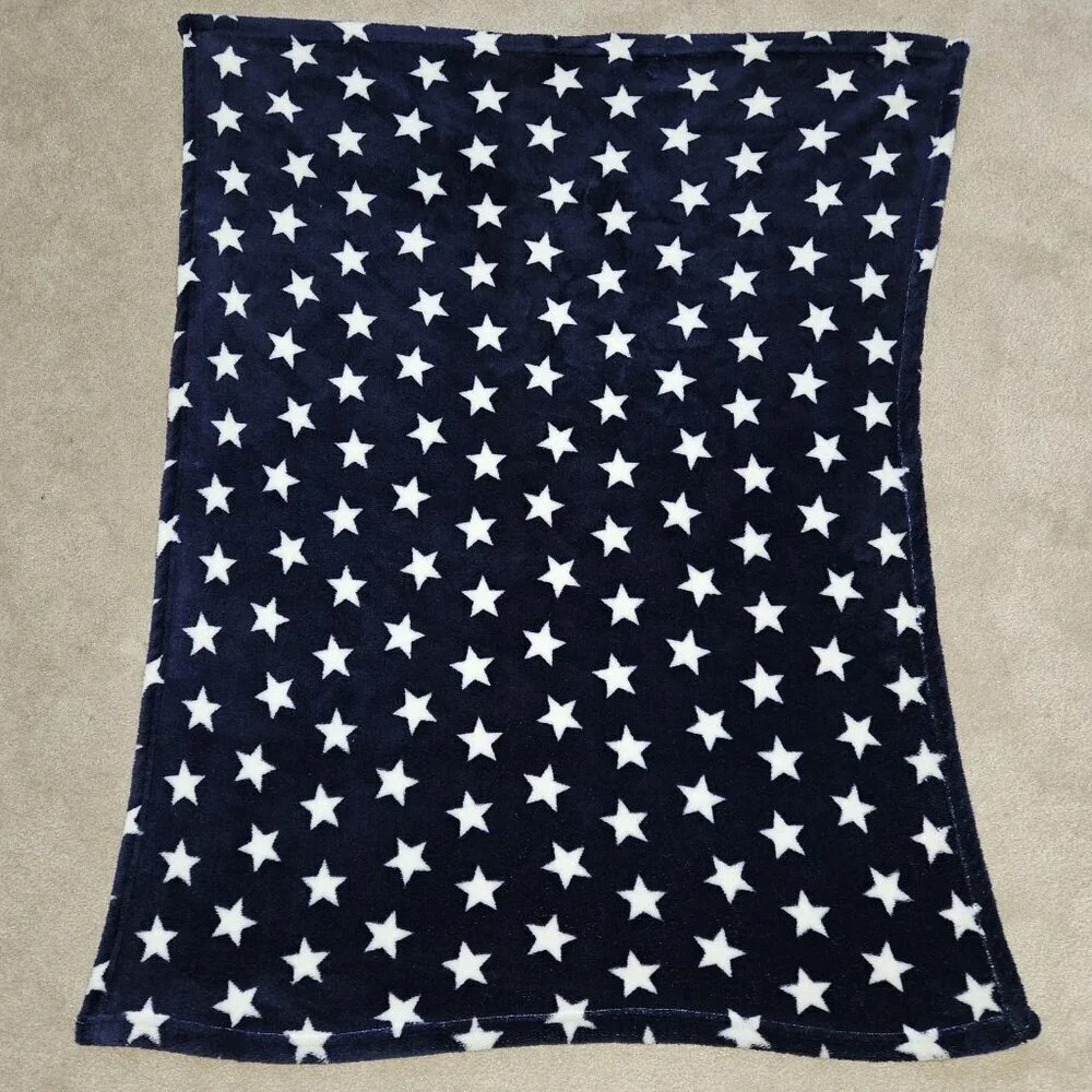 HB Hudson Baby Navy Blue White Stars Fleece Baby Blanket 30